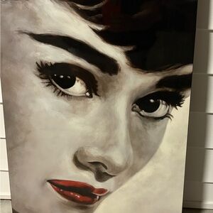 Stylized Black & White Portrait Canvas of Audrey Hepburn